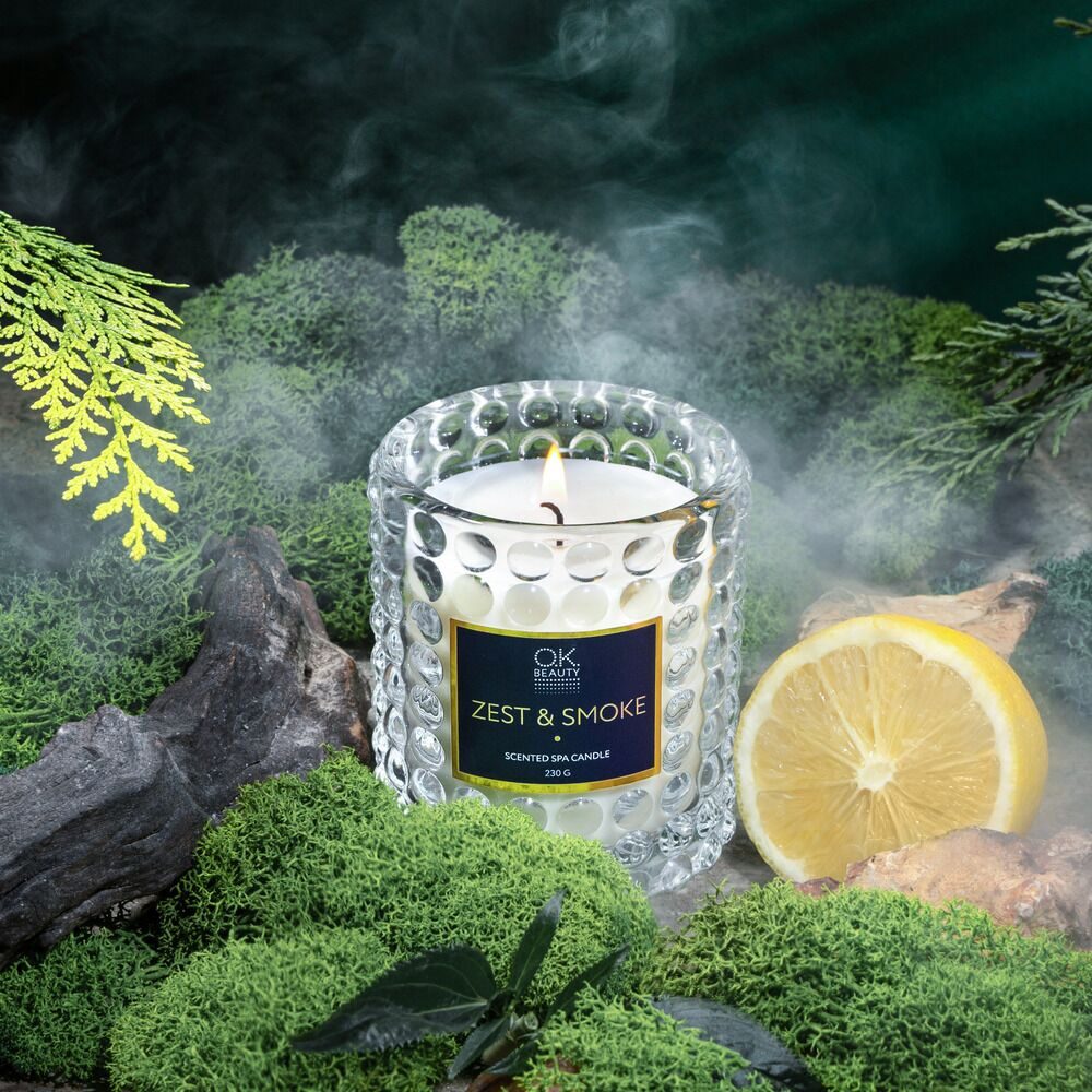 Ароматическая СПА свеча SCENTED SPA CANDLE ZEST & SMOKE OK BEAUTY