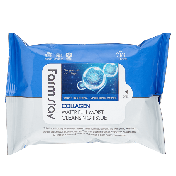 Очищающие увлажняющие салфетки FarmStay collagen (30шт)